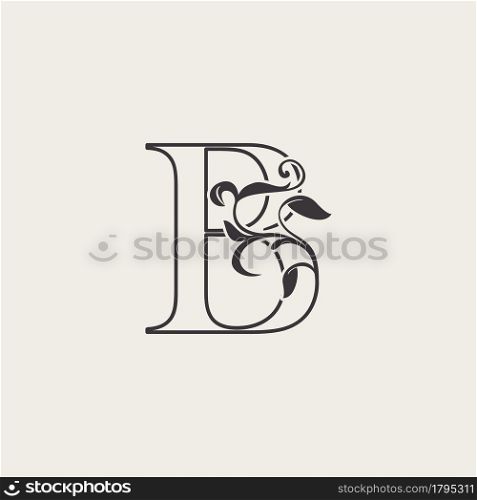 Graceful Floral Letter B Luxury Logo Icon . Black and White Outline simple beautiful logo. Vintage drawn alphabet in art nature leaf style.
