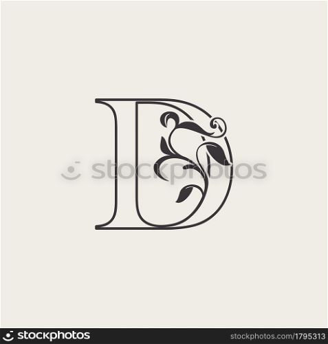 Graceful Floral Letter D Luxury Logo Icon . Black and White Outline simple beautiful logo. Vintage drawn alphabet in art nature leaf style.