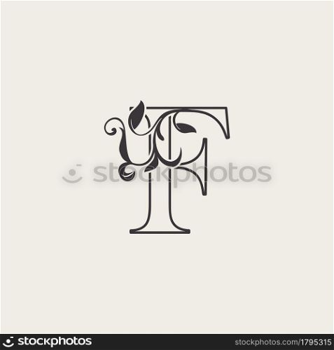Graceful Floral Letter F Luxury Logo Icon . Black and White Outline simple beautiful logo. Vintage drawn alphabet in art nature leaf style.