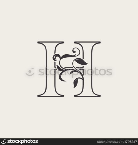 Graceful Floral Letter H Luxury Logo Icon . Black and White Outline simple beautiful logo. Vintage drawn alphabet in art nature leaf style.