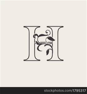 Graceful Floral Letter H Luxury Logo Icon . Black and White Outline simple beautiful logo. Vintage drawn alphabet in art nature leaf style.