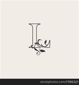 Graceful Floral Letter L Luxury Logo Icon . Black and White Outline simple beautiful logo. Vintage drawn alphabet in art nature leaf style.