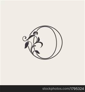 Graceful Floral Letter O Luxury Logo Icon . Black and White Outline simple beautiful logo. Vintage drawn alphabet in art nature leaf style.