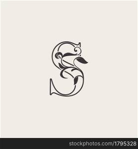 Graceful Floral Letter S Luxury Logo Icon . Black and White Outline simple beautiful logo. Vintage drawn alphabet in art nature leaf style.