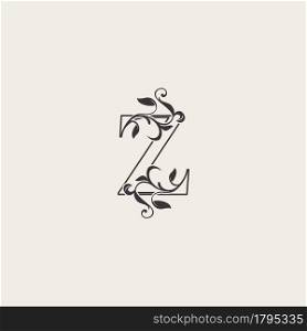 Graceful Floral Letter Z Luxury Logo Icon . Black and White Outline simple beautiful logo. Vintage drawn alphabet in art nature leaf style.
