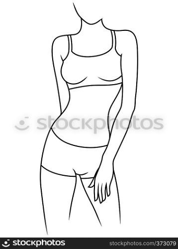 Graceful slim woman isolated on the white background, side view, hand drawing vector outline