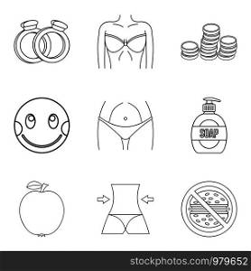 Gracefulness icons set. Outline set of 9 gracefulness vector icons for web isolated on white background. Gracefulness icons set, outline style
