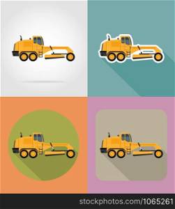 grader for road works flat icons vector illustration isolated on background