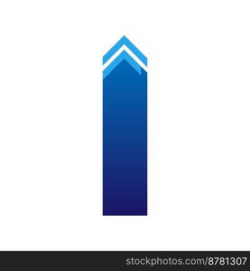 Gradient blue vertical line with up arrow brochure element design. Vector illustration with empty copy space for text. Editable shapes for poster decoration. Creative and customizable frame. Gradient blue vertical line with up arrow brochure element design