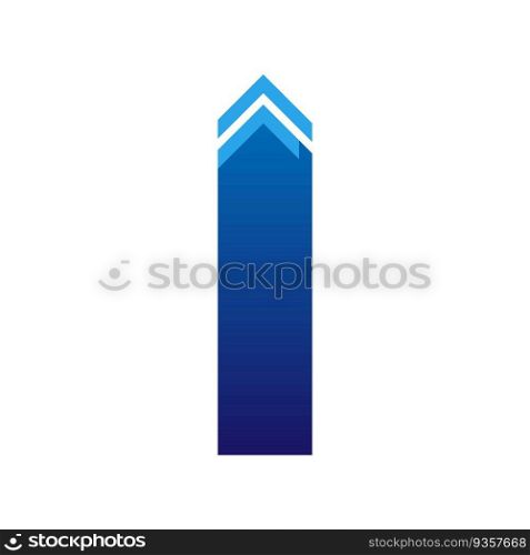Gradient blue vertical line with up arrow brochure element design. Vector illustration with empty copy space for text. Editable shapes for poster decoration. Creative and customizable frame. Gradient blue vertical line with up arrow brochure element design