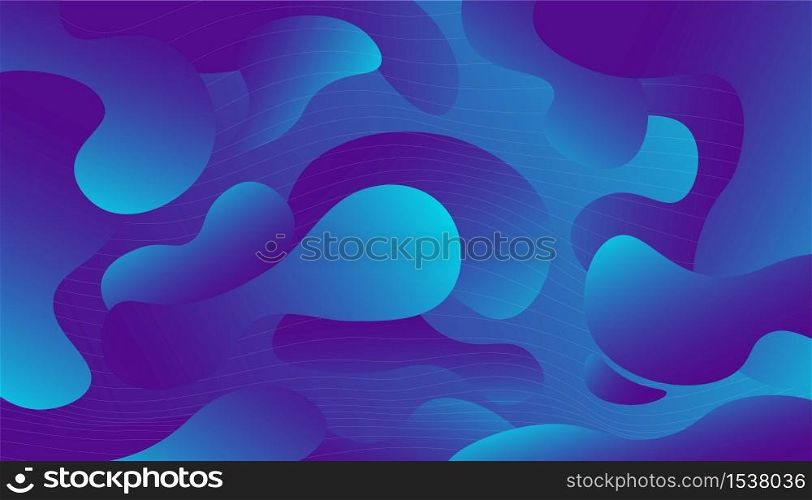Gradient blue water drop wave colorful background with curve shape and line vector flat illustration. Abstract waving flow decorative liquid modern geometric backdrop with marine surface design. Gradient blue water drop wave colorful background with curve shape and line