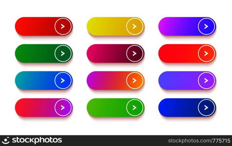 Gradient empty button. Colored vector rectangle web elements set. Long shiny buttons red, orange, green for panel ui and calls. Gradient empty button. Colored vector rectangle web elements set. Long shiny buttons
