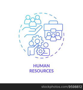 Gradient human resources icon concept, isolated vector, enterprise resource planning thin line illustration.. 2D gradient human resources line icon concept