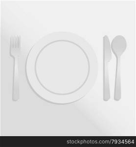 Gradient illustration showing a white plate and silver cutlery over a white tablecloth