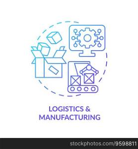 Gradient logistics and manufacturing icon concept, isolated vector, enterprise resource planning thin line illustration.. 2D logistics and manufacturing line icon concept