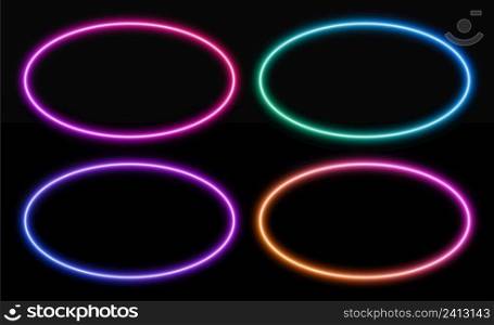 Gradient oval frames set. Glowing rounded borders isolated on a dark background. Colorful night banner, vector light effect. Bright illuminated shape.. Gradient oval frames set. Glowing rounded borders isolated on a dark background.