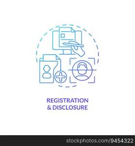 Gradient registration and disclosure icon concept, isolated vector, lobbying government thin line illustration.. 2D gradient registration and disclosure icon concept