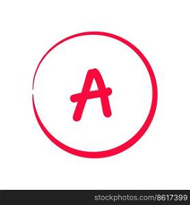 Grading system A . Grades for school sign. Exam result written in red pen. Icon for student and education marker evaluation. Study score scribble