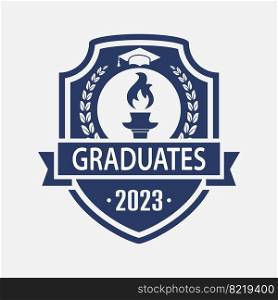 Graduate 2023. Medallion or emblem for creative design of diplomas, certificates, certificates, websites, applications and thematic design. Flat style