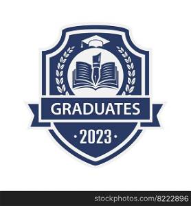 Graduate 2023. Medallion or emblem for creative design of diplomas, certificates, certificates, websites, applications and thematic design. Flat style