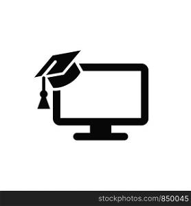 Graduate Cap Desktop Screen, Monitor, Computer Icon Logo Template Illustration Design. Vector EPS 10.