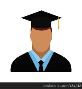 Graduate flat icon. Student in a hat isolated on white background. Graduate flat icon