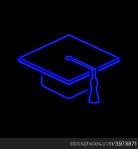Graduate hat neon sign. Bright glowing symbol on a black background. Neon style icon.