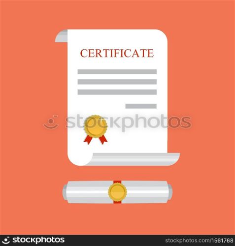 Graduate in a hat, books, certificate. Vector illustration. Education icon. . Education icon. Graduate in a hat, books, certificate. Vector illustration