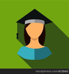 Graduate woman icon. Flat illustration of graduate woman vector icon for web design. Graduate woman icon, flat style