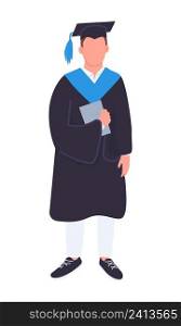 Graduated student semi flat color vector character. Standing figure. College, university. Full body person on white. Alumnus simple cartoon style illustration for web graphic design and animation. Graduated student semi flat color vector character