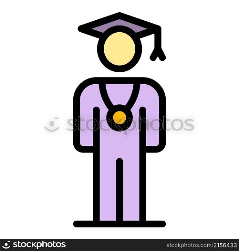 Graduated student with medal icon. Outline graduated student with medal vector icon color flat isolated. Graduated student with medal icon color outline vector