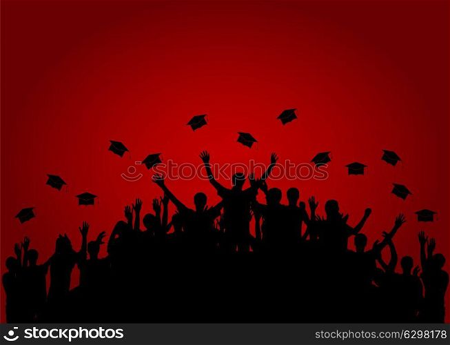 Graduates, People throw square academic cap Vector Illustration. EPS10. Graduates, People throw square academic cap Vector Illustration.