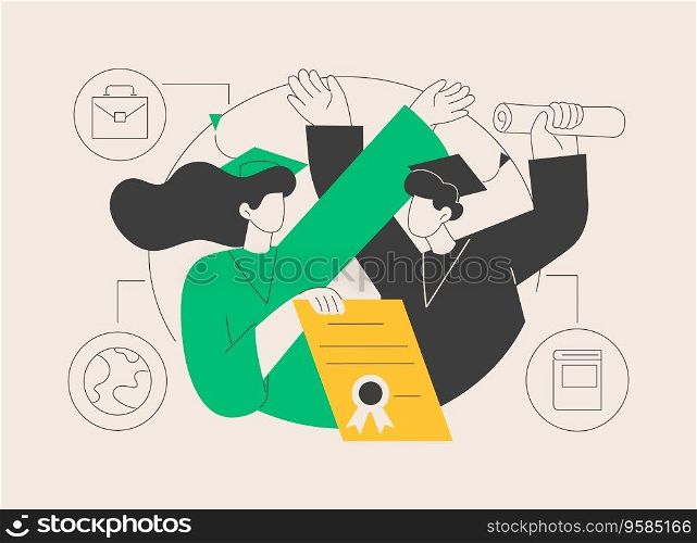 Graduation abstract concept vector illustration. Graduation day, getting an academic degree, announcements, caps in air, happy students with diploma, parents congratulate, prom abstract metaphor.. Graduation abstract concept vector illustration.