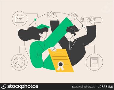 Graduation abstract concept vector illustration. Graduation day, getting an academic degree, announcements, caps in air, happy students with diploma, parents congratulate, prom abstract metaphor.. Graduation abstract concept vector illustration.