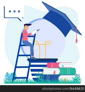 Graduation and education concept flat style vector illustration. Can be used for web banners, infographics, hero images.