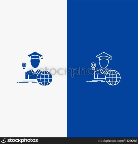 Graduation, Avatar, Graduate, Scholar Line and Glyph Solid icon Blue banner Line and Glyph Solid icon Blue banner