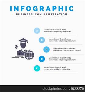 Graduation, Avatar, Graduate, Scholar Solid Icon Infographics 5 Steps Presentation Background