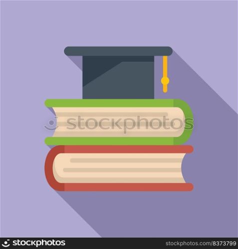 Graduation book stack icon flat vector. University study. Career skill. Graduation book stack icon flat vector. University study