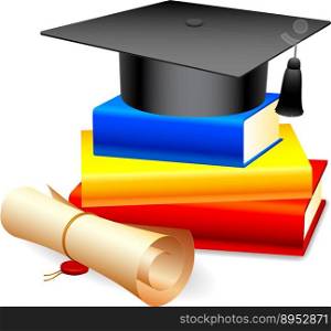 Graduation cap and books vector image