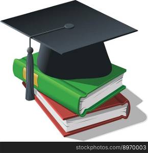 Graduation cap and books vector image