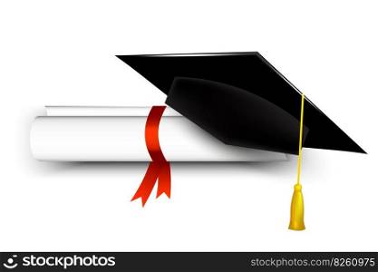 graduation cap and diploma. Education, degree ceremony concept. Vector illustration. EPS 10.. graduation cap and diploma. Education, degree ceremony concept. Vector illustration.