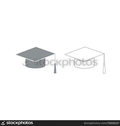 Graduation cap grey set icon .