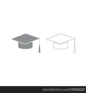 Graduation cap grey set icon .