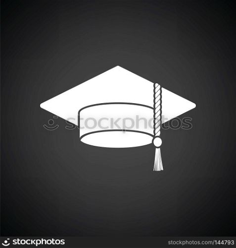 Graduation cap icon. Black background with white. Vector illustration.