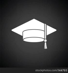 Graduation cap icon. Black background with white. Vector illustration.