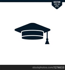 Graduation Cap icon collection in glyph style, solid color vector
