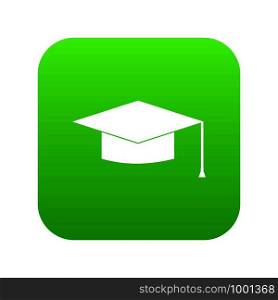 Graduation cap icon digital green for any design isolated on white vector illustration. Graduation cap icon digital green