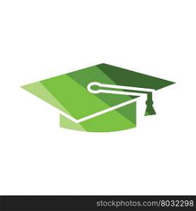 Graduation cap icon. Flat color design. Vector illustration.