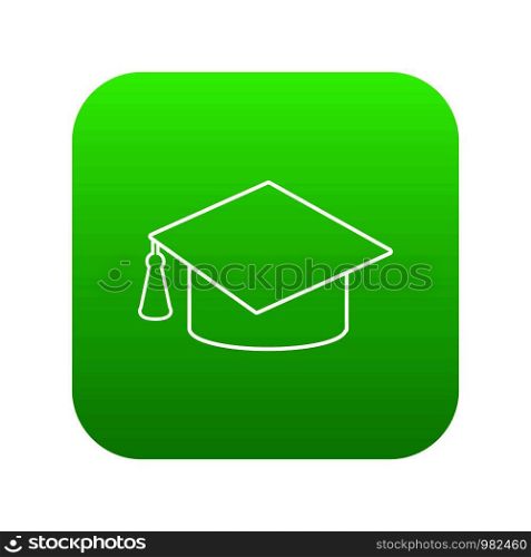 Graduation cap icon green vector isolated on white background. Graduation cap icon green vector
