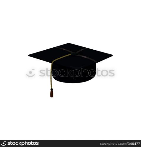 Graduation cap icon in cartoon style on a white background. Graduation cap icon, cartoon style
